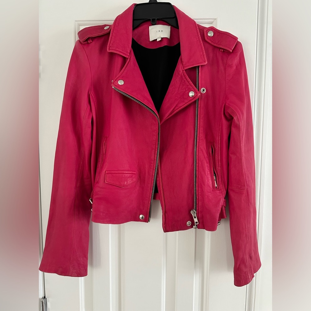 IRO Pink Leather Moto Jacket